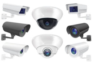 CCTV surveillance system. Collection of security camera. Vector 3d illustration isolated on white background